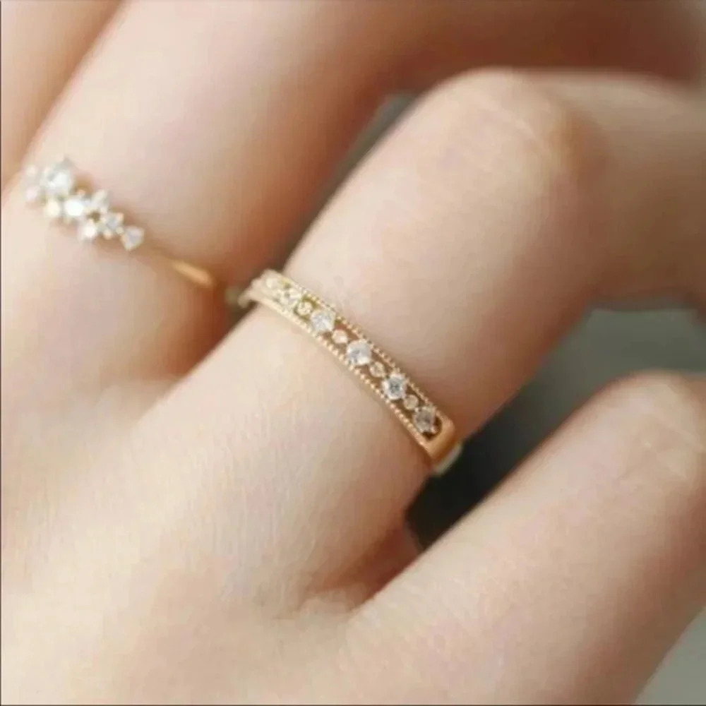 18k Gold Dainty Diamond Ring Band